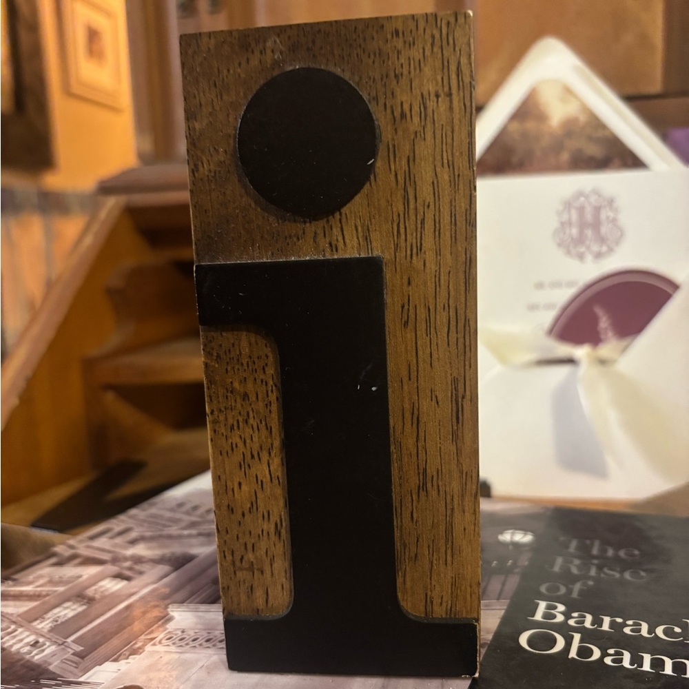 Decorative Wooden Block/Plaque Metal Letter A Wall Accent- Black on Natural Wood